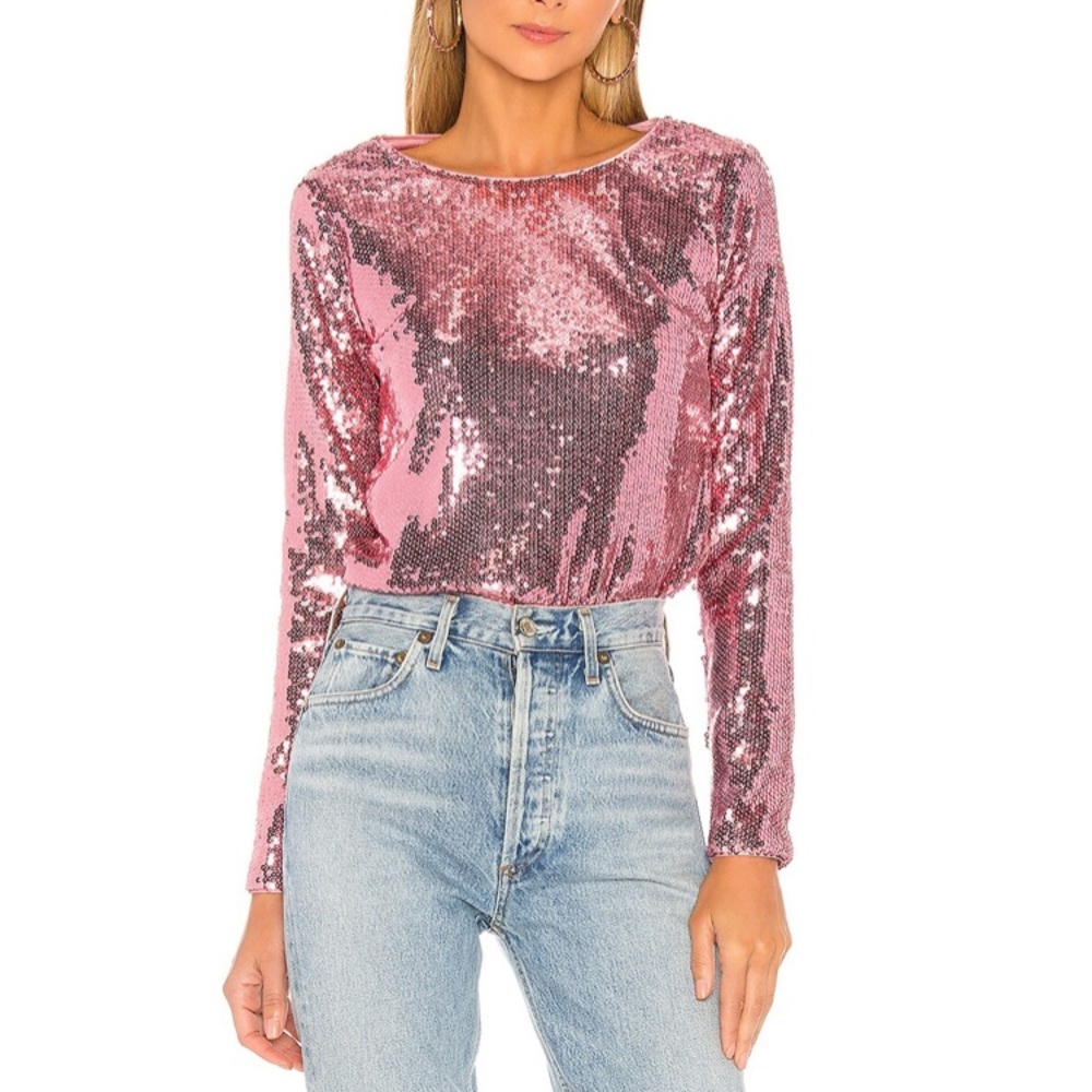 REVOLVE Pink Sequin Long Sleeve Top